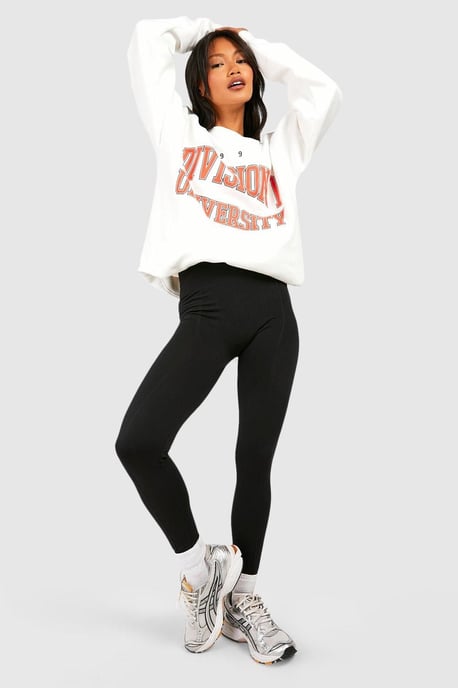 Thick Waistband Fleece Lined Seam Front Leggings - Image 1