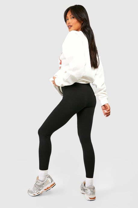 Thick Waistband Fleece Lined Seam Front Leggings - Image 2