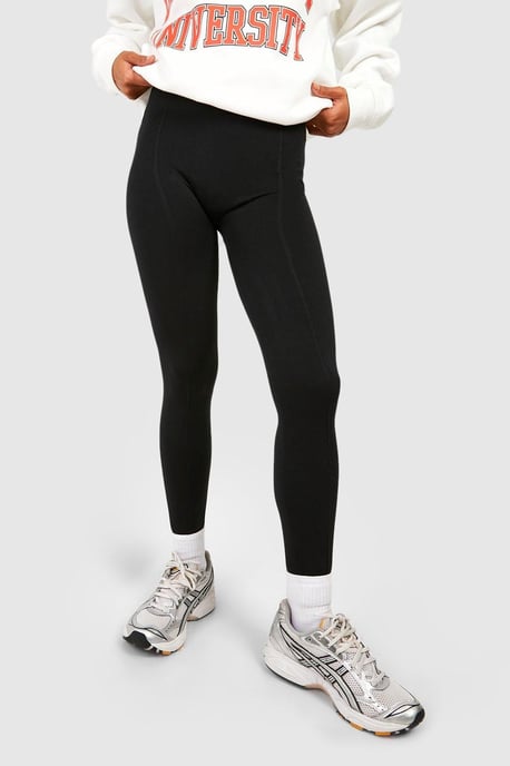 Thick Waistband Fleece Lined Seam Front Leggings - Image 4