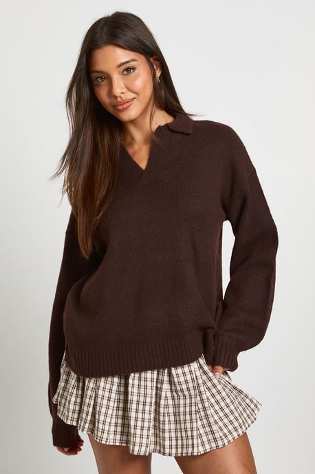 Super Soft V Neck Collared Knitted Jumper - Image 1
