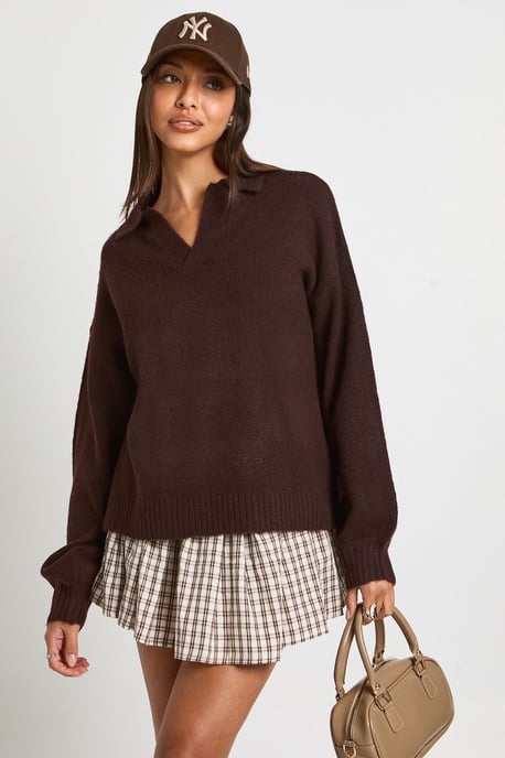 Super Soft V Neck Collared Knitted Jumper - Image 2
