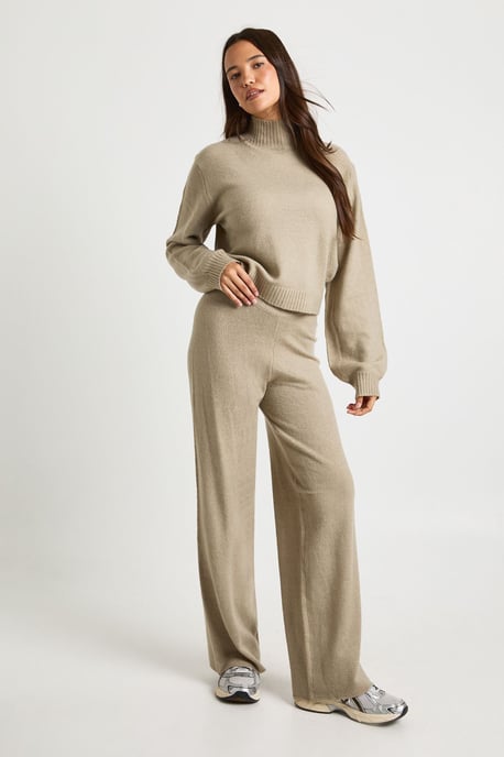 Super Soft Knitted Crop Jumper and Wide Leg Trouser Co-Ord - Image 1