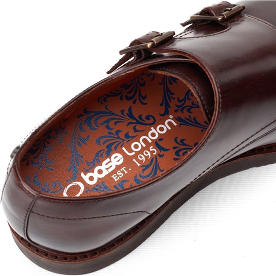 Base London Knight Leren Heren Bruin Dubbele Monk Schoenen - Image 6