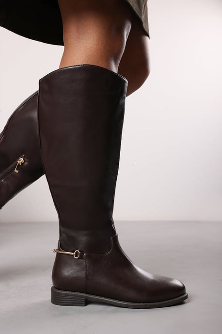 Wheres That From Womens 'Nyla' Knee High Boots With Low Flat Heel And Back Buckle Detail - Image 1