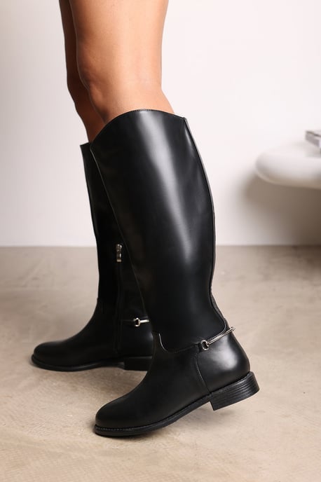 Wheres That From Womens 'Nyla' Knee High Boots With Low Flat Heel And Back Buckle Detail - Image 1
