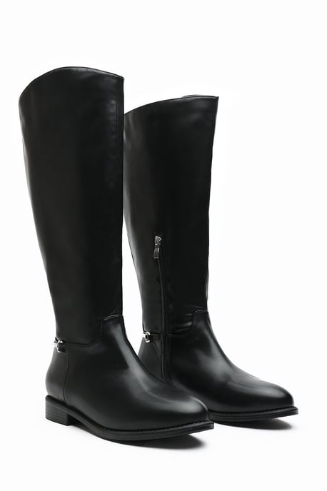 Wheres That From Womens 'Nyla' Knee High Boots With Low Flat Heel And Back Buckle Detail - Image 3