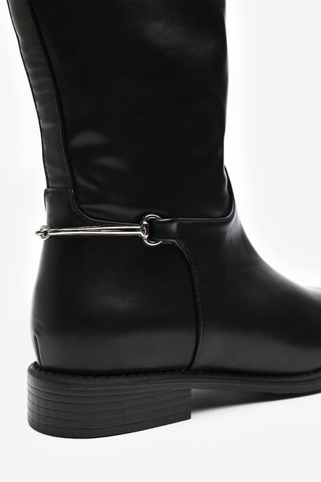 Wheres That From Womens 'Nyla' Knee High Boots With Low Flat Heel And Back Buckle Detail - Image 4