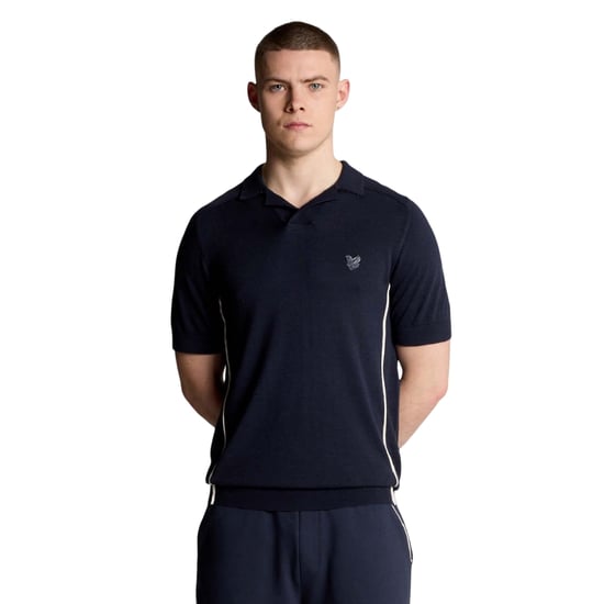 Lyle & Scott Heren Gebreid Naad Poloshirt met Tip (Blauw) - Image 3