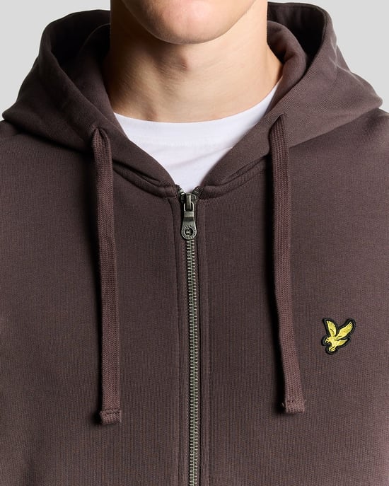 Lyle & Scott Loopback Cotton Full Zip Hoodie - Brown - Image 3