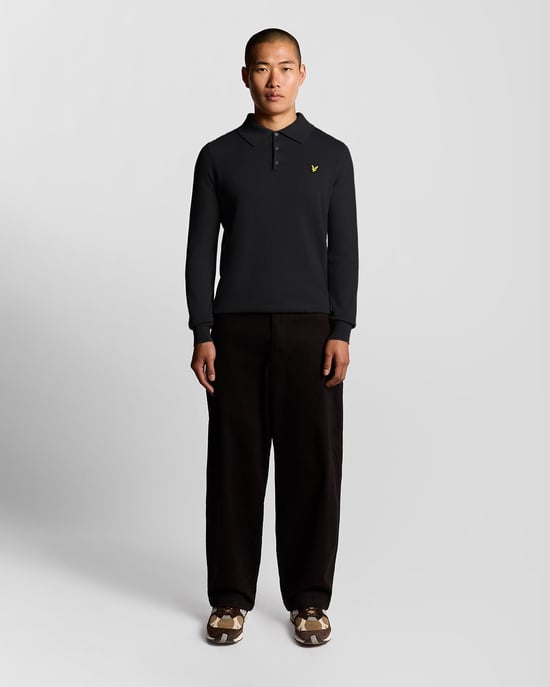 Lyle & Scott Merino Blend Long Sleeve Polo Shirt - Navy - Image 2