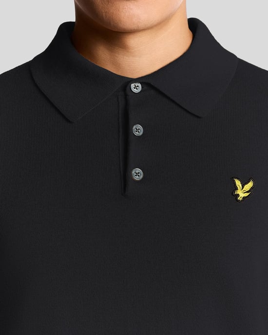 Lyle & Scott Merino Blend Long Sleeve Polo Shirt - Navy - Image 3