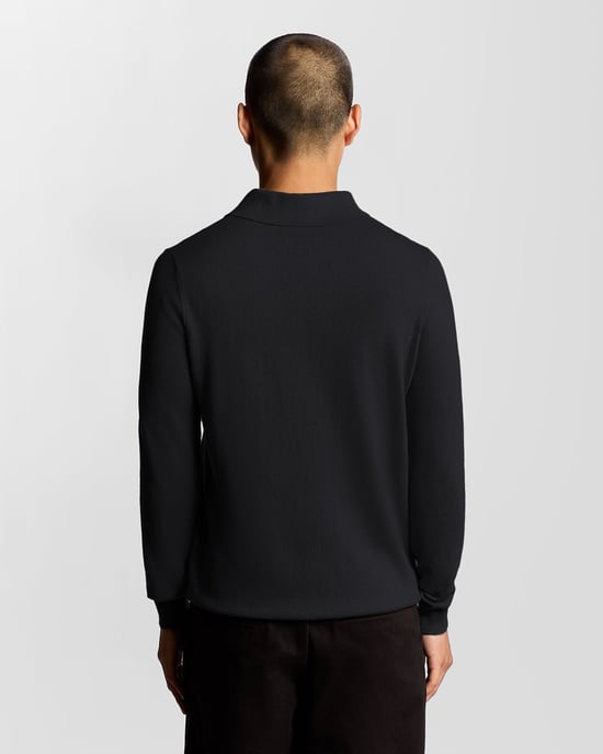 Lyle & Scott Merino Blend Long Sleeve Polo Shirt - Navy - Image 4