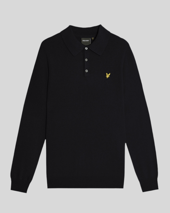 Lyle & Scott Merino Blend Long Sleeve Polo Shirt - Navy - Image 5