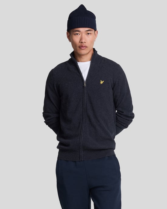 Lyle & Scott Lamswol Blend Rits Cardigan - Marineblauw - Image 1