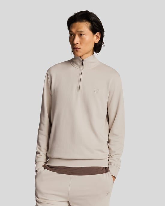 Lyle & Scott Superfine Katoenen 1/4 Zip Sweatshirt - Zand - Image 1