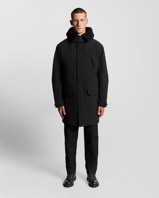 Lyle & Scott Heavyweight Faux Shearling Collar Parka - Zwart - Image 2