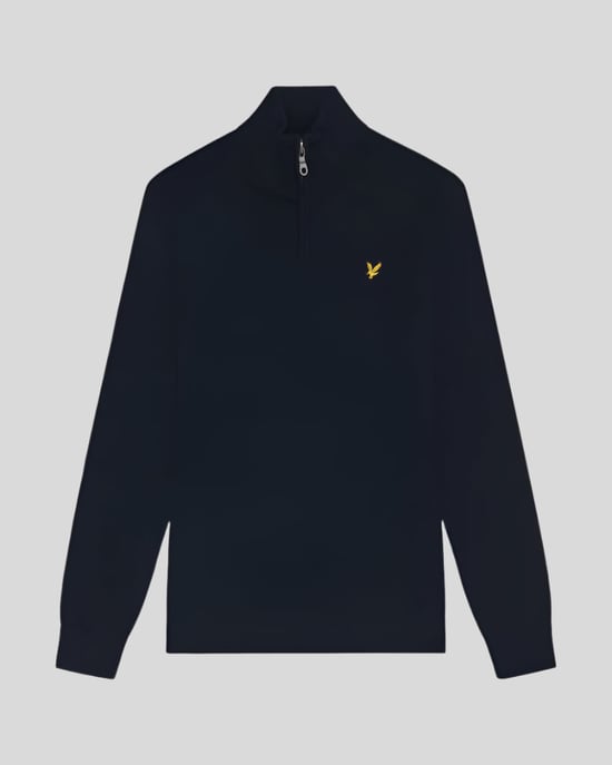 Lyle & Scott katoenen merino trui met 1/4 rits - marineblauw - Image 1