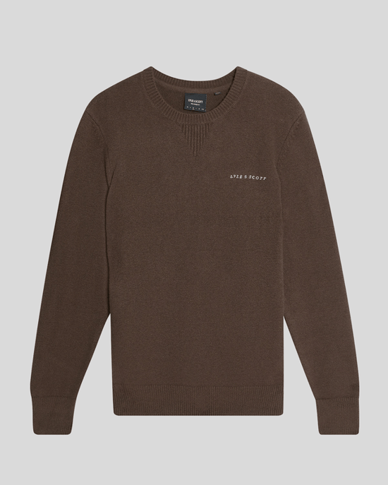 Lyle & Scott Knitted Script Crew Neck Jumper - Brown - Image 5