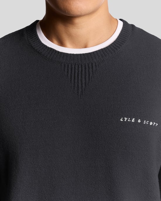 Lyle & Scott Stickad Tröja Med Manschett – Marinblå - Image 3