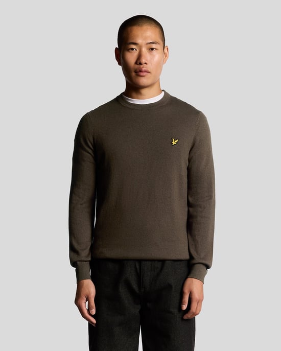 Lyle & Scott Katoenen Merino Rundhals Trui - Bruin - Image 1