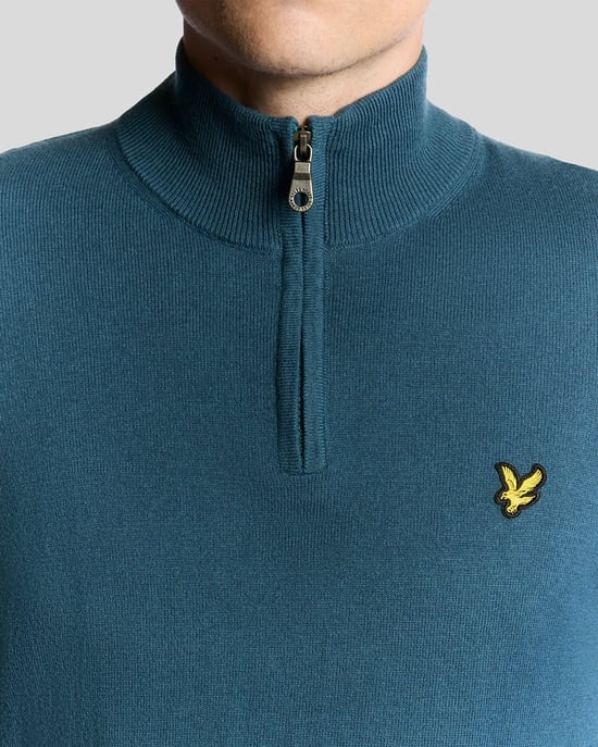 Lyle & Scott Cotton Merino 1/4 Zip Jumper - Blue - Image 3