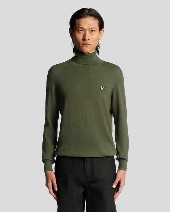 Lyle & Scott Cotton Merino Turtleneck Jumper - Green - Image 1
