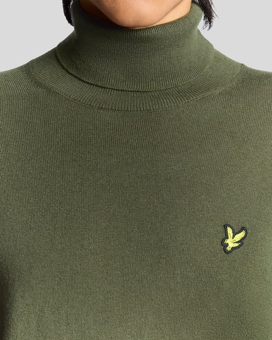 Lyle & Scott Cotton Merino Turtleneck Jumper - Green - Image 3