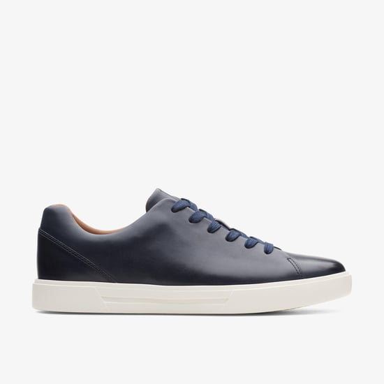 Un Costa Lace Navy Leather Trainers - Image 1
