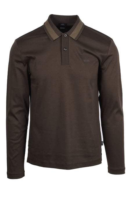 Boss Black Pleins Long Sleeve Polo Open Green - Image 1