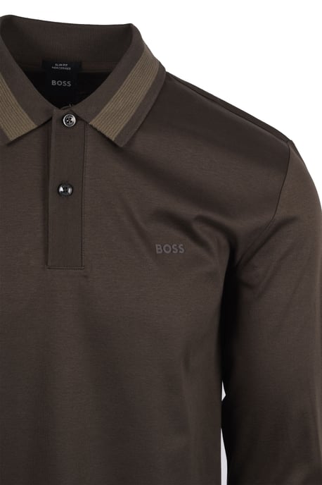 Boss Black Pleins Long Sleeve Polo Open Green - Image 2