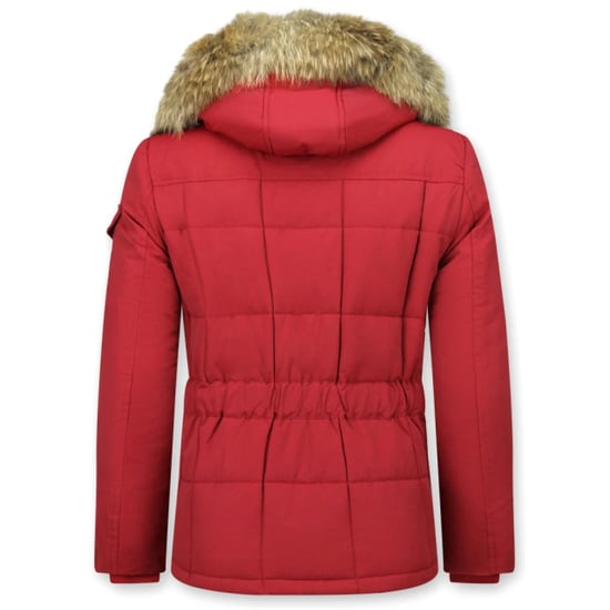 Beluomo Rode winterjas grote bontkraag parka - Image 2