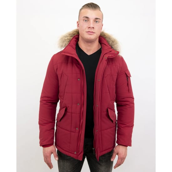 Beluomo Rode winterjas grote bontkraag parka - Image 3