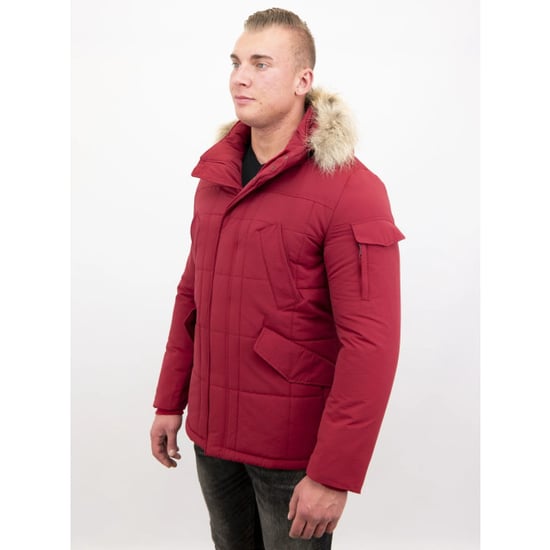 Beluomo Rode winterjas grote bontkraag parka - Image 4