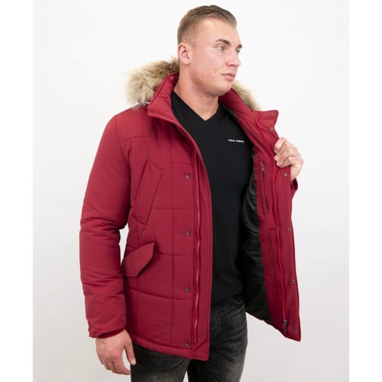 Beluomo Rode winterjas grote bontkraag parka - Image 5