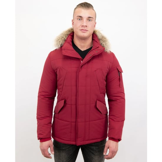 Beluomo Rode winterjas grote bontkraag parka - Image 6