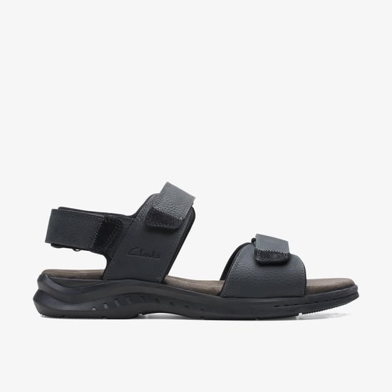Hapsford Creek Zwarte Geribbelde Leren Sandalen - Image 1