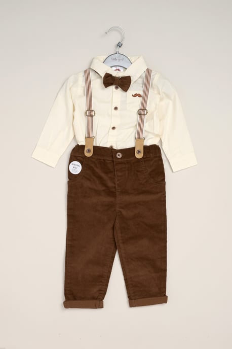 Corduroy Bow Tie, Shirt and Trousers with Braces Outfit Set - Image 2