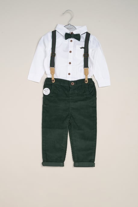 Corduroy Bow Tie Mock Shirt, and Trousers with Braces Outfit Set - Image 2