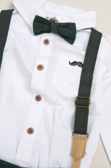 Corduroy Bow Tie Mock Shirt, and Trousers with Braces Outfit Set - Image 3