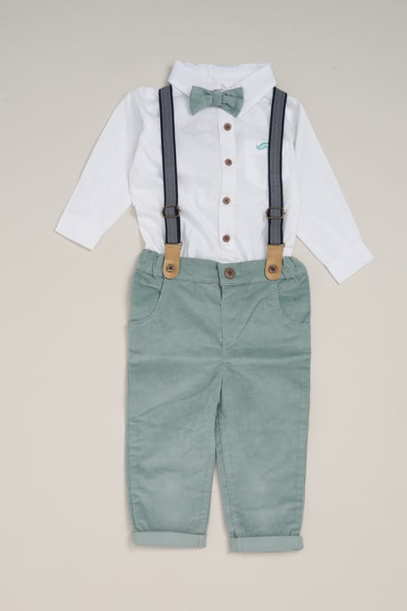 Corduroy Bow Tie Mock Shirt, and Trousers with Braces Outfit Set - Image 1