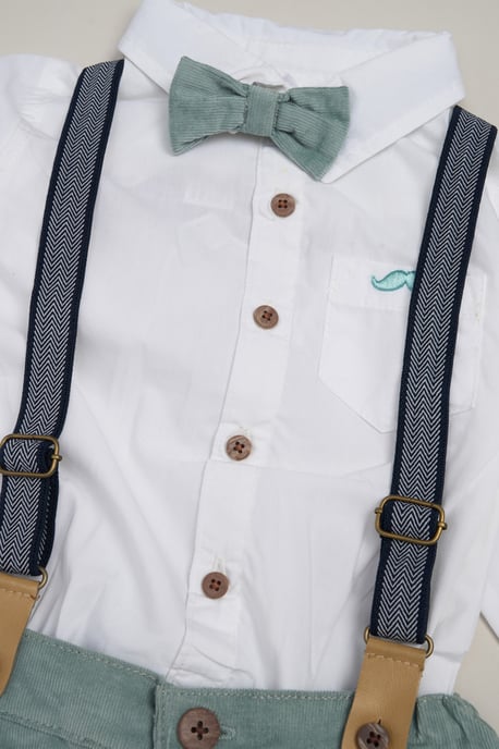 Corduroy Bow Tie Mock Shirt, and Trousers with Braces Outfit Set - Image 2