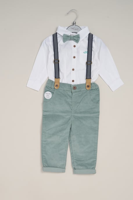 Corduroy Bow Tie Mock Shirt, and Trousers with Braces Outfit Set - Image 3