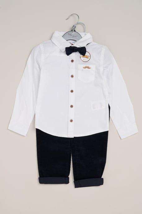 Corduroy Bow Tie Mock Shirt, and Trousers with Braces Outfit Set - Image 3