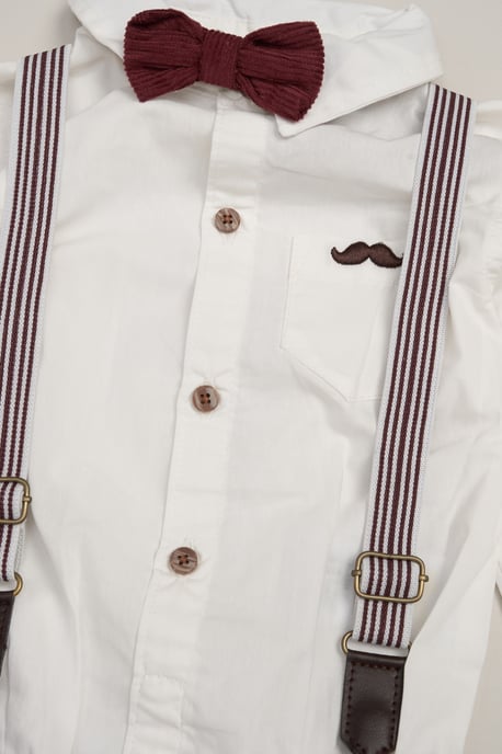 Corduroy Bow Tie Mock Shirt, and Trousers with Braces Outfit Set - Image 3