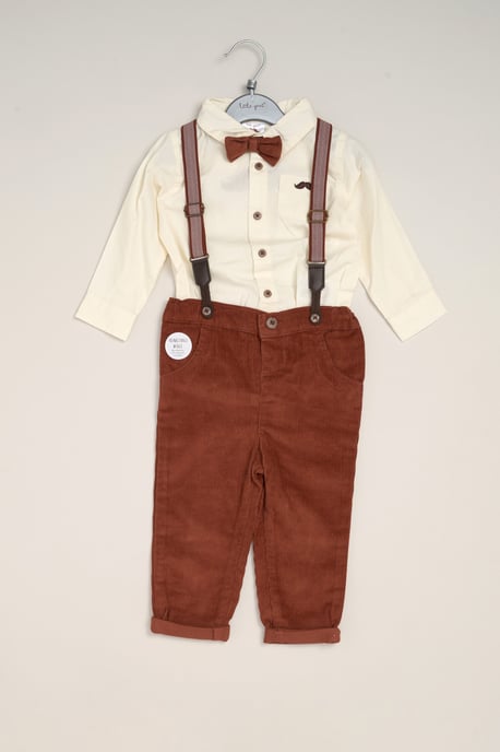 Corduroy Bow Tie Mock Shirt, and Trousers with Braces Outfit Set - Image 2