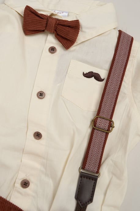 Corduroy Bow Tie Mock Shirt, and Trousers with Braces Outfit Set - Image 3