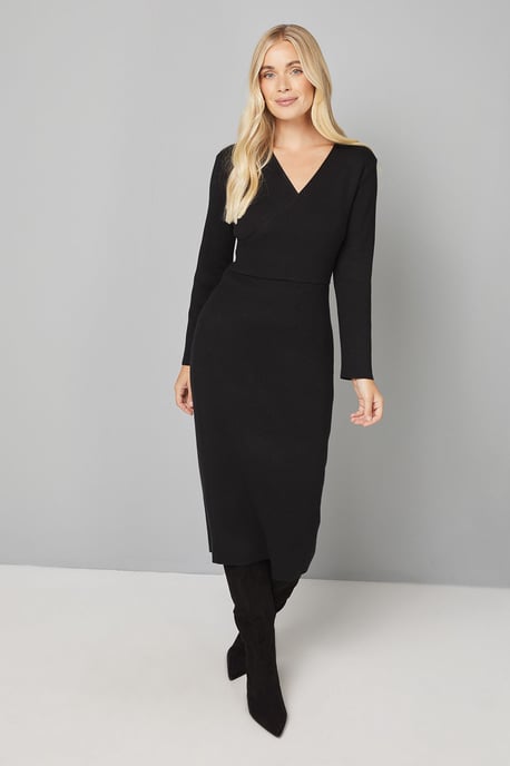 Petite Asymmetric Rib Knitted Dress - Image 1