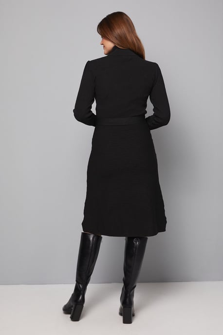 Rib Detail High Neck Belted Knitted Dress - Image 3