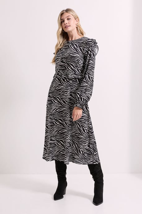 Frill Detail Long Sleeve Midi Dress - Image 1