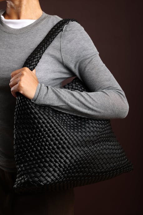 Wheres That From Womens 'Stone' Weave Detail Faux Leather Shoulder Bag - Image 1